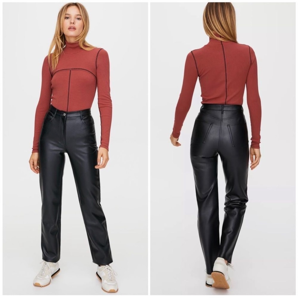 Aritzia Wilfred Black High Rise Straight Leg Faux Leather Melina Pant 6